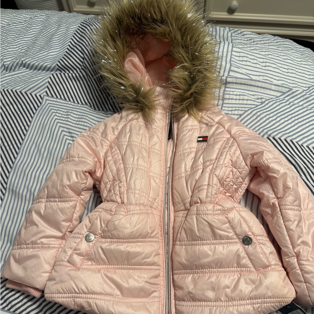 Tommy Hilfiger Toddler Girls Light Pink Jacket with Furry Hood - 3T